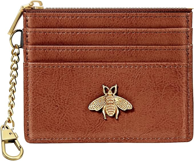 SEAVILIA Card Holder Keychain Wallet for Women with ID Window RFID Coin Purse Bee Gifts Slim Minimalist Small Wallet