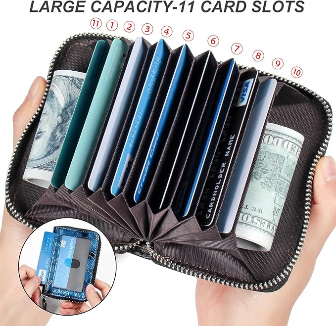 EcoVision Credit Card Holder RFID Card Case Wallet, Small Accordion Zipper Card Case Holder, Card Organizer Case for Women Men