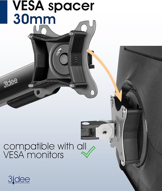 3IDEE Universal VESA Spacer Compatible with Many Samsung, HP, MSI Monitors (Samsung Odyssey G95C & More) - 30mm Distance - Monitor Mount Adapter (100x100mm)