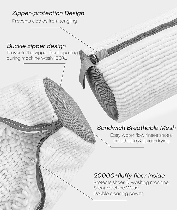 3-IN-1 Laundry & Shoe Washing Machine Bag Kit : Laundry Shoe Bag for Washer and Dryer,Reusable Shoe Cleaning Bag for Sneakers,Tennis,Self-locking Zipper & Microfiber,Include 3 Laundry Bag & 2 Shoe Bag