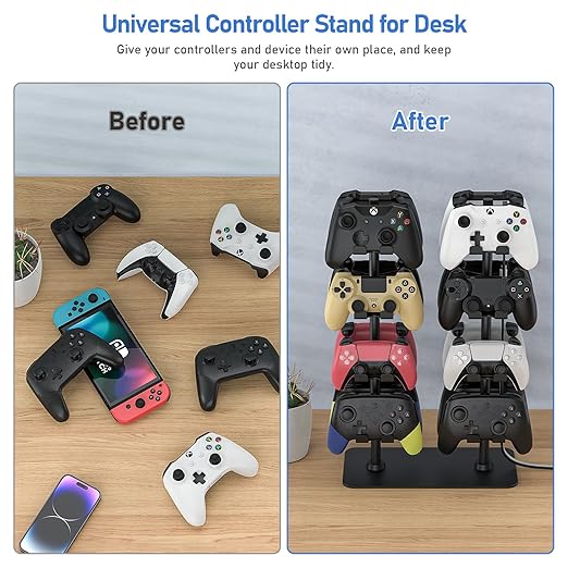 MANMUVIMO Controller Holder for 16 Xbox PS5 PS4 Gaming Controller, Video Game Controller Holder Headphone Stand for Desk, Gamer Gifts for Men, Gaming Room Accessories Maximum Organizer Rack