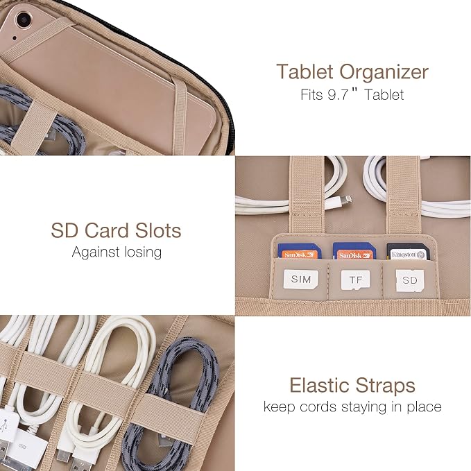 BAGSMART Electronic Organizer,Travel Cable Bag,Double Layer Tech Bag,Electronics Accessories Carry Bag for 9.7 inch iPad, Kindle, Power Adapter
