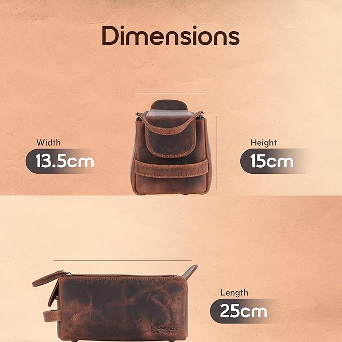 Hammonds Flycatcher Genuine Leather Travel Toiletry Bag for Men and Womens Makeup Bag Organizer, Grooming and Shaving Essentials- Mens Dopp Kit for Travel - Large Cosmetic Bags for Women - Vintage Tan