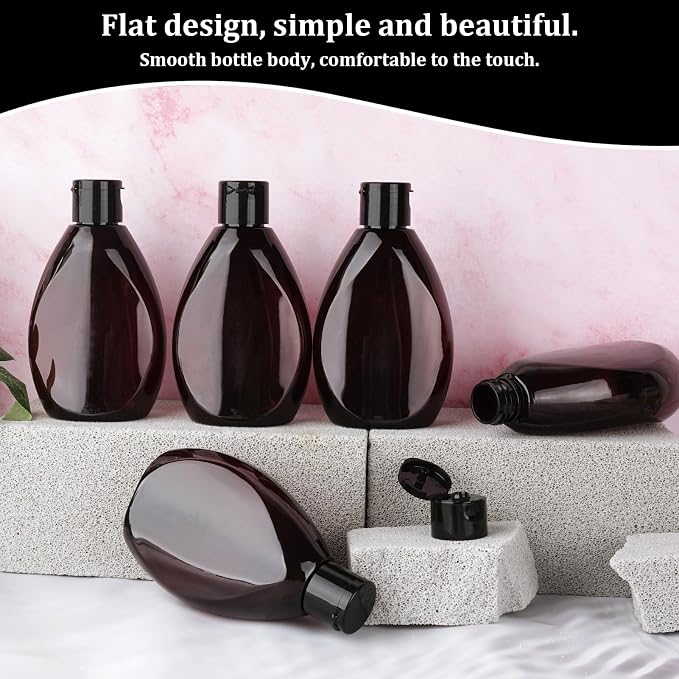 Plastic Squeeze Bottles with Flip Cap 6.9oz 5 Pack Leak Proof Shampoo and Conditioner Containers Travel Essentials for Shampoo Conditioner Body Wash(Brown)