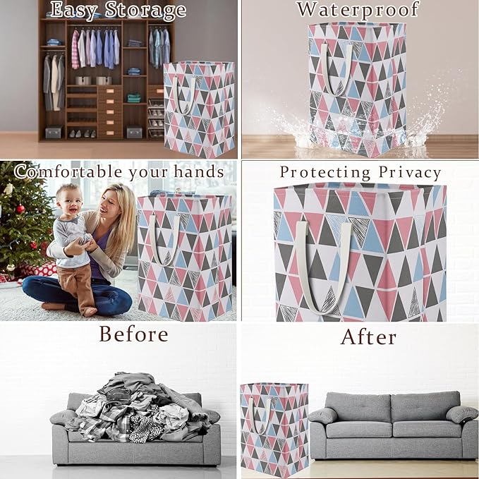 75L Waterproof Laundry Hamper Collapsible Laundry Basket Cotton Handle Laundry Bag Large Clothes Storage Toy Organization for Bathroom Bedroom Laundryroom College Dorms