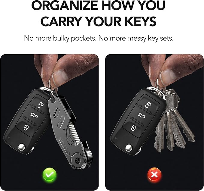 Key Organizer Compact Key Holder, Minimalist Clutter-Free EDC Smart Keychains, Metal Car Key Chain Secures 2-6 keys