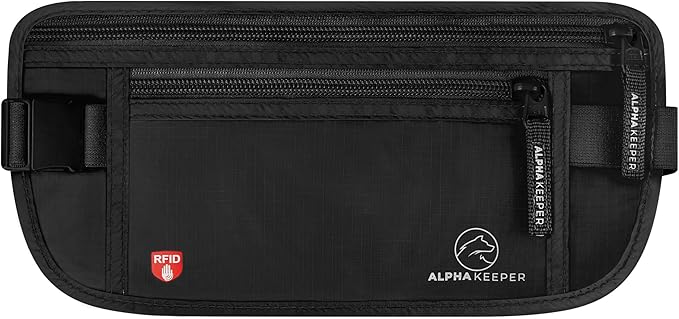 Alpha Keeper Money Belt for Travel Hidden Under Clothes – RFID Blocking Passport Holder & Slim Waist Wallet Pouch for Women & Men, Anti-Theft Travel Accessories