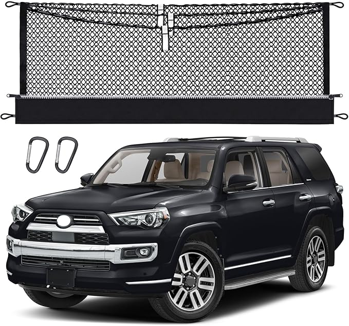 3-Layer Cargo Net for Toyota 4Runner(2Row) 2010-2024, Zipper Bag Trunk Net for SUV, Heavy Duty Oxford Cargo Organizer Storage Nets with Carabiners