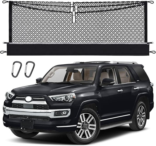 3-Layer Cargo Net for Toyota 4Runner(2Row) 2010-2024, Zipper Bag Trunk Net for SUV, Heavy Duty Oxford Cargo Organizer Storage Nets with Carabiners