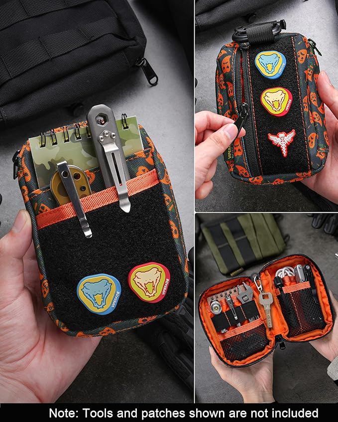 VIPERADE VE26 EDC Pouch Organizer with 11 Compartments, Small Tool Pouch with DIY Patches Area, EDC Pocket Organizer for Mutitools