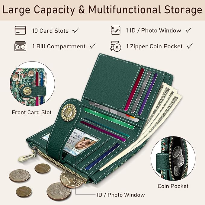 Kelvoris Cute Hedgehog Small Rfid Women Wallet Bifold Zipper Coin Pocket PU Leather Compact Cash Credit Card Holder Travel Wallet for Female Ladies Teen Girls 1 ID Window 10 Card Slots
