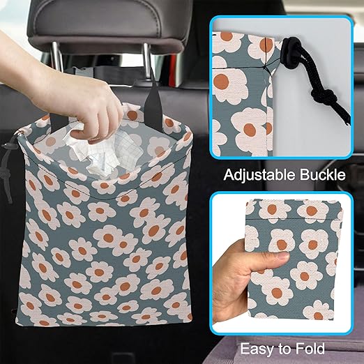 Car Trash Bag Hanging White Daisy Car Trash Can Waterproof Garbage Bag Hanging for Car Back Seat