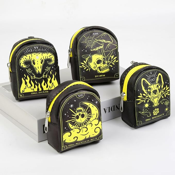 AIBFRID 4Pcs Mini Backpack Keychain,Cute Cosmetic Bag for Women,PU Leather Makeup Bag Key Pocket Lipstick Bag Card Holder Data Cable Organizer Zipper Pouch