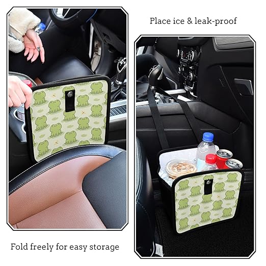Cute Frog Car Trash Can, Foldable Hanging Car Trash Bag, Funny Animal Green Small Waterproof Car Accessories Garbage Bin