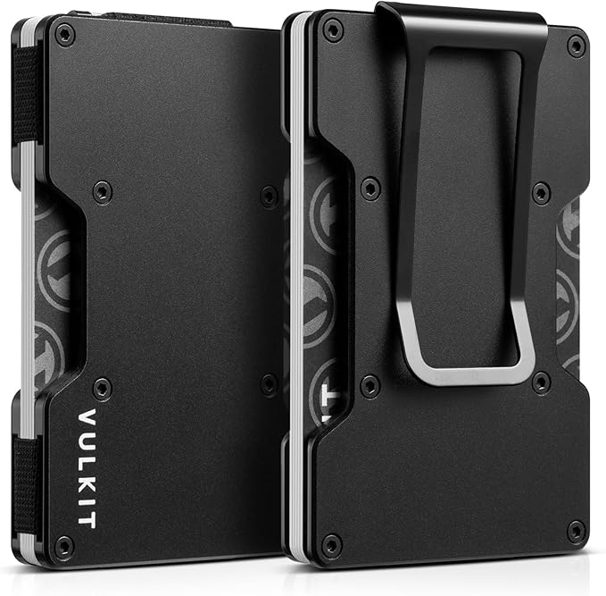 VULKIT Men's Metal Wallet with Money Clip Slim Credit Card Holder, Minimalist Business Card Case Front Pocket Wallet for Men(Black)