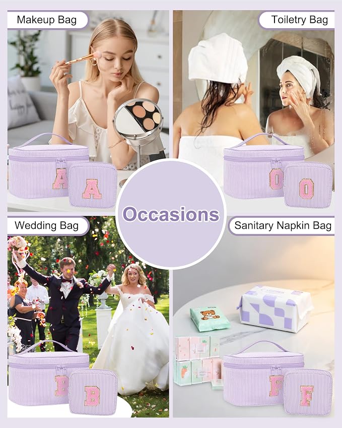 MONSTINA Mom Gifts for Mom, Personalized Initial Makeup Bag Cosmetic Bags for Women Cute|Makeup Pouch Birthday Gifts for Mother,Birthday Gift for Her Cute Toiletry Bag,2PCS Purple M