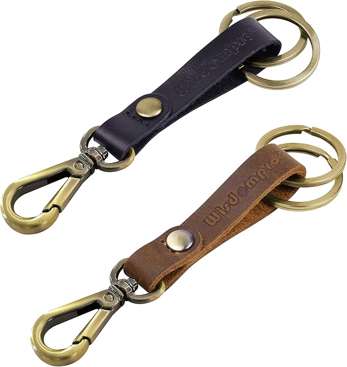 Wisdompro 2 Pcs Genuine Leather Keychain, Key Chain with Belt Loop Clip for Keys