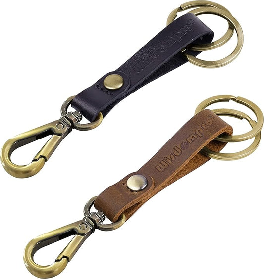 Wisdompro 2 Pcs Genuine Leather Keychain, Key Chain with Belt Loop Clip for Keys