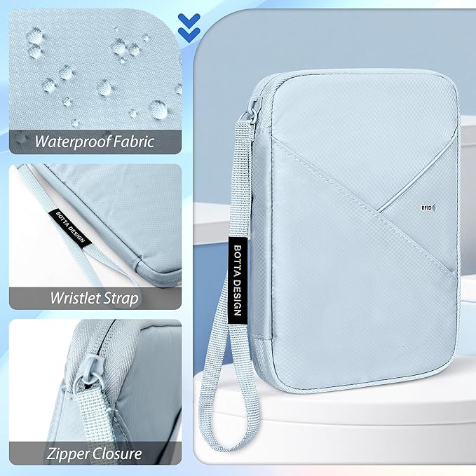 Veki Passport Holder for Travel Women Family, Passport Wallet Bag, RFID Travel Document Organizer, Waterproof Passport Holder for Men, Portable Case for Cards, Cash, Tickets, ID (Blue Gray, M)