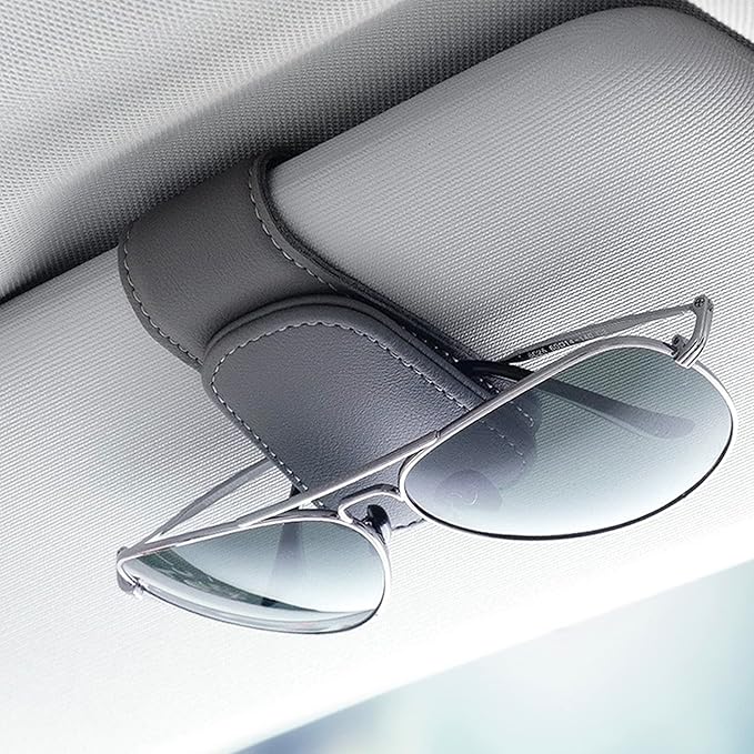 Sunglass Holder for Car Sun Visor, Magnetic Eyeglass Hanger Clip for Car Visor, Leather Car Glasses Mount, Car Interior Visor Accessories (Grey-1Pcs)