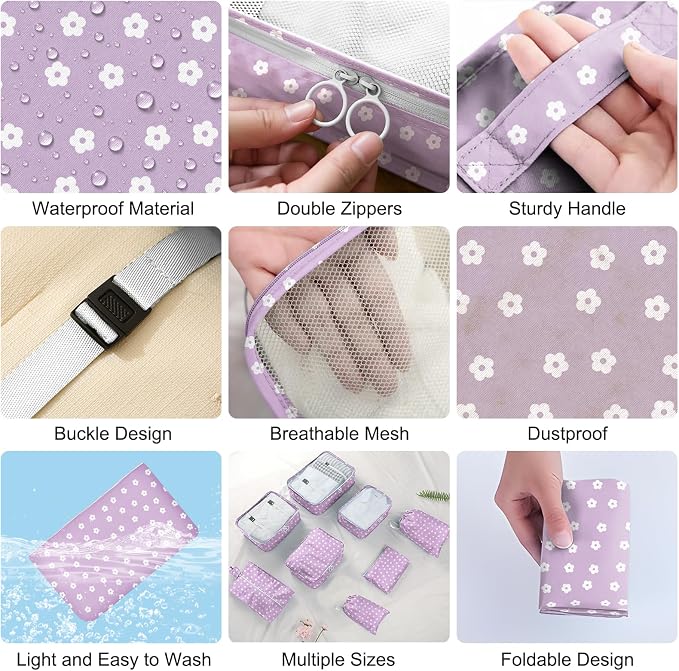 Packing Cubes for Travel - 8 Set Luggage Organizer Bags for Family, Mesh Breathable Packing Cubes for Suitcases Durable Travel Essentials Bags Set