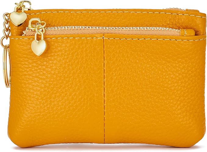 ZOOEASS Women Genuine Leather Zip Mini Coin Purse With Key Ring Triple Zipper Card Holder Wallet