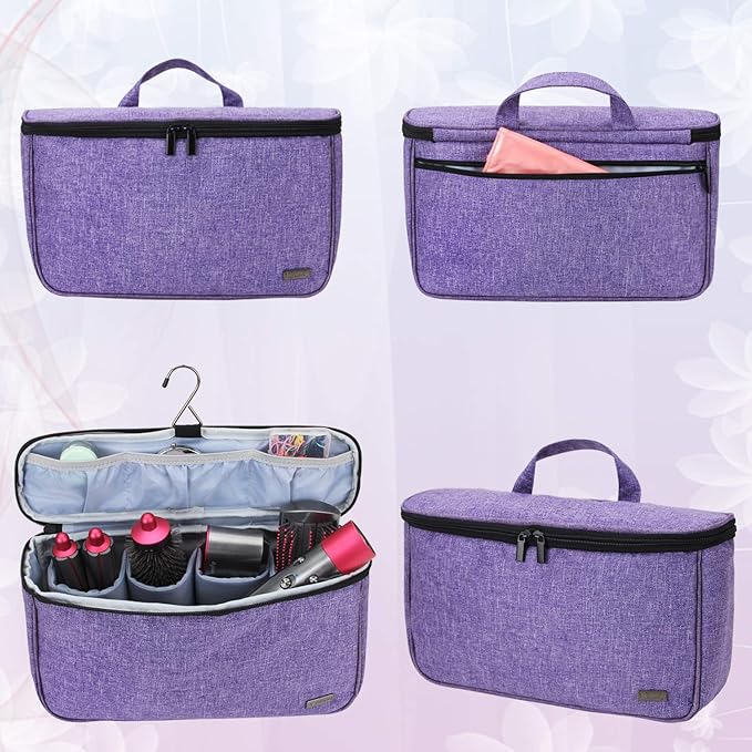 Teamoy Travel Storage Bag Compatible with Dyson Airwrap Styler, Portable Travel Organizer for Airwrap Styler and Accessories, Top-Opened, Purple
