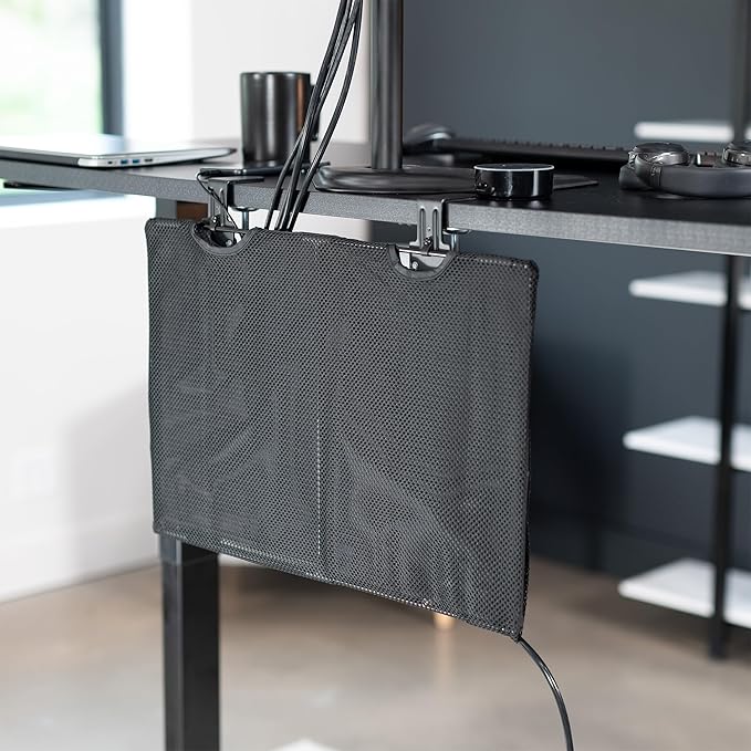 VIVO 24 Inch Clamp-on Privacy and Cable Management Organizer Sleeve, Wire Hider Kit Panel System, Desk Skirt, Black, DESK-SKIRT-24P