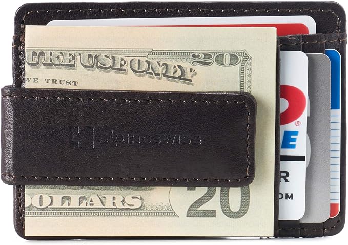 alpine swiss Harper Mens RFID Slim Money Clip Front Pocket Wallet Minimalist Leather ID Card Holder | RFID