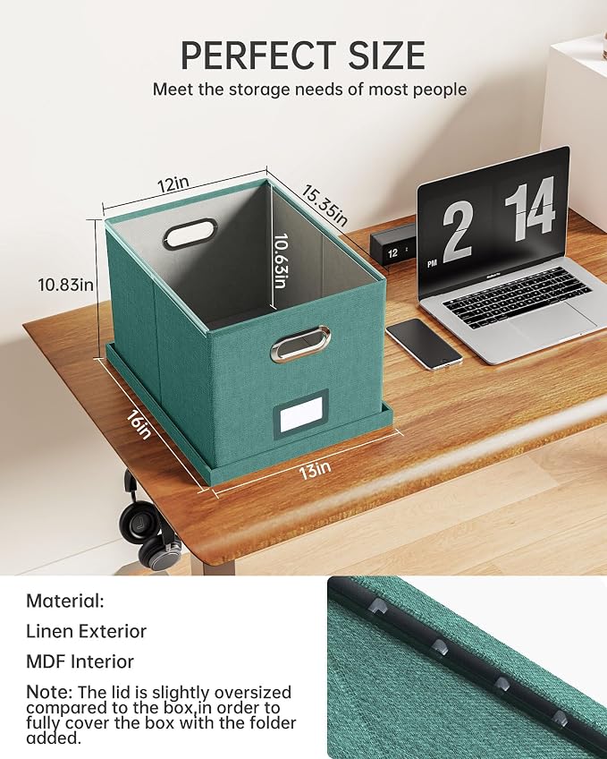 2 Pack File Storage Organizer, Document Organizer, Portable File Box with Lid, Fit for Letter/Legal File Folder Storage,Forest-green-Box only