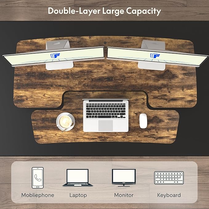 FLEXISPOT FLXISPOT 42-inch Standing Desk Converter, Sit to Stand Dual Monitor and Laptop Workstation with Wide Keyboard Tray, Rustic Color