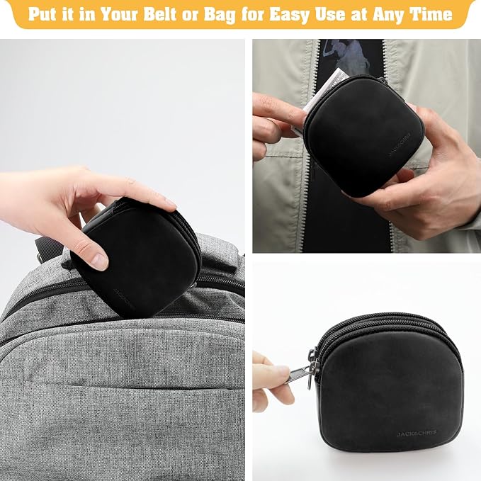 Jack&Chris Coin Purse for Men, Genuine Leather Mini Coin Wallet Zipper Pocket with Back Belt Loop, Coin Bag for Men