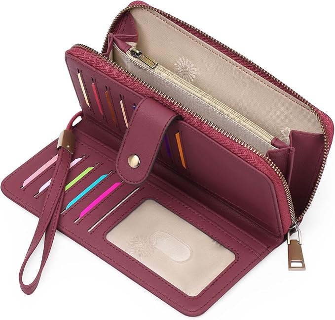 GAEKEAO Wallet for Women Clutch RFID Blocking Wristlet Leather Purse Large Capacity Credit Card Holder with Grip Hand Strap