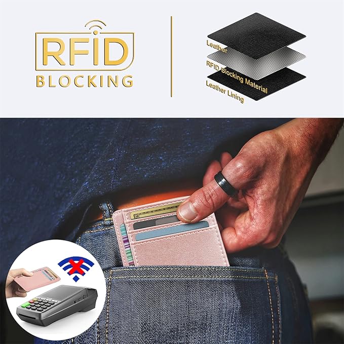 Travelambo Front Pocket Minimalist Leather Slim Wallet RFID Blocking Medium Size