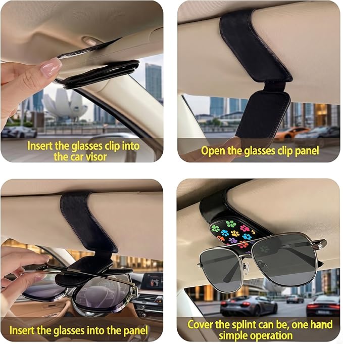 Rose and Skull Car Sunglasses Holder Magnetic Leather Glasses Clip for Sun Visor Gothic Skull Cars Accessories Eyeglass Hanger Organizer Universal Visor Clip for Women and Men Gifts Decor