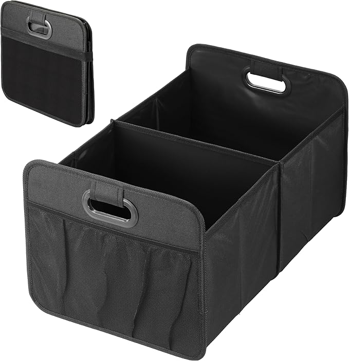YSSOA Car Trunk Organizer, Foldable 2 Compartment 50L Storage Box with 5 Pocket & Reinforced Handle, 600D Waterproof Oxford Polyester, Non-Slip Bottom, for SUV/Truck, Black