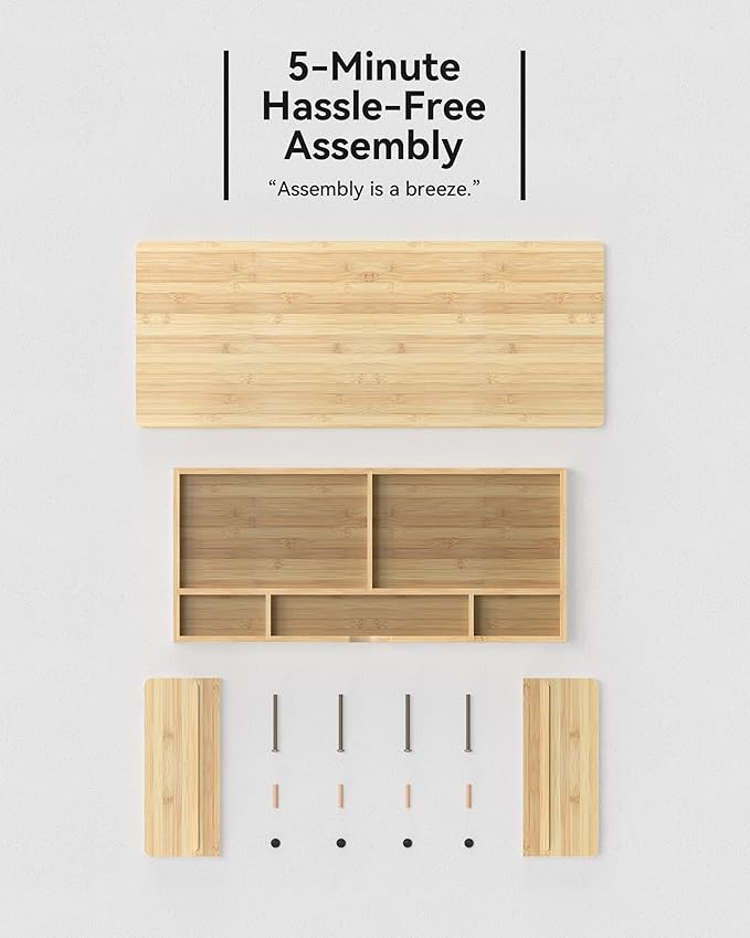 Bamboo Monitor Stand with Large Storage Drawer,23 Inch Ergonomic Computer Riser for Desk, Holds Up to 220lbs, Screen Shelf with 5 Compartments for Keyboard & Stationery Organization