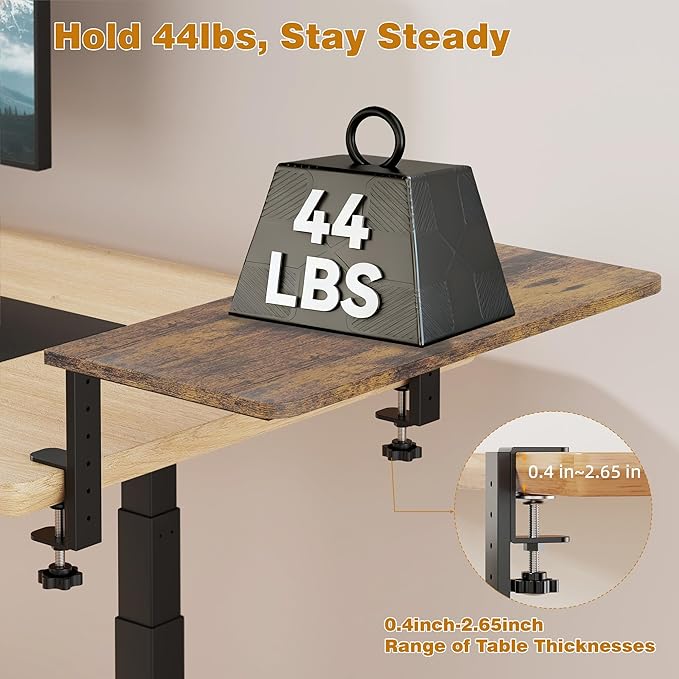 Desk Extender, 22-inch Clamp-On Desk Shelf, Height-Adjustable Desktop Shelf Organizer for Monitors Office and Gaming Accessories, Arm Support Table Extension, 44lbs Heavy Duty, Dark Brown