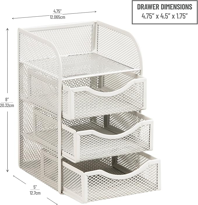 Mind Reader Desktop Accessory Storage, Paper Binder Clip Basket, Workspace, Office, Metal Mesh, 4.75"L x 5"W x 8"H, White