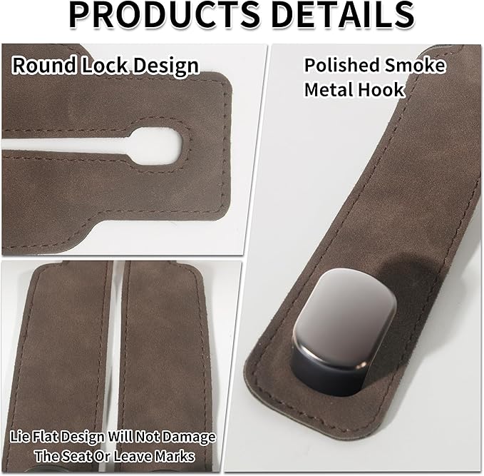 vidonio 2 Pack Double Car Seat Hooks for Headrest, Rotatable Purse Holder for Car, Premium Leather Car Hooks for Purses and Bags, Headrest Hooks and Storage Accessories (Brown)
