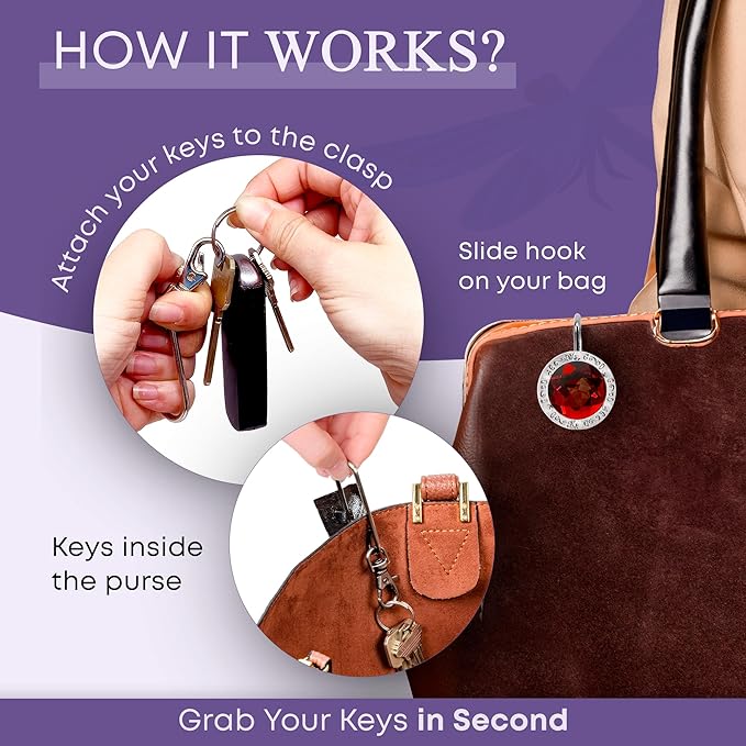 Women’s Bag Charm Key Finder, Car Keychain Hook, Cute Purse Organizer & Tote Bag Accessories, Gifts for Mom - Gems