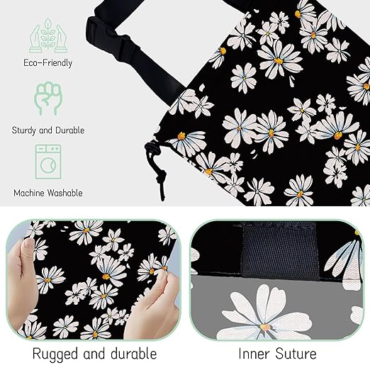 Small Daisy Flowers Car Garbage Bag,Waterproof Small Car Trash Bag Hanging Back of Seat,Drawstring Hanging Car Trash Bag with Adjustable Buckle for Car Accessories
