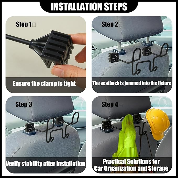 2-Pack Hard Hat Holder for Truck Seat - Dual Heavy Duty Car Headrest Hooks for Construction Gear, Caps & Groceries | Universal Fit for Vehicles
