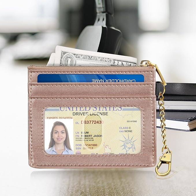 SEAVILIA Card Holder Keychain Wallet for Women with ID Window RFID Coin Purse Bee Gifts Slim Minimalist Small Wallet