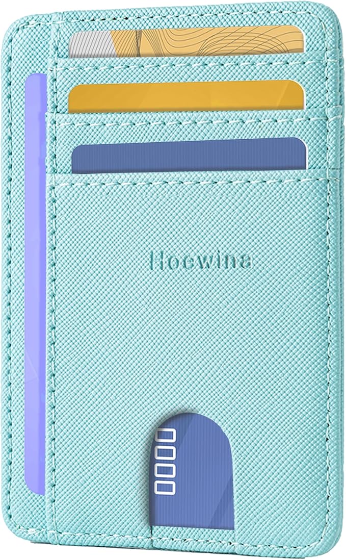 Hoewina Slim Wallet for Men, Credit Card Holder Wallet, Minimalist Design - RFID Blocking Front Pocket Leather Thin Wallet for Men and Women（Cross Sky Blue）