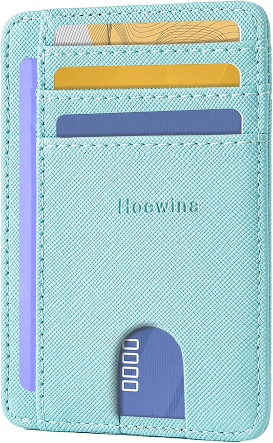 Hoewina Slim Wallet for Men, Credit Card Holder Wallet, Minimalist Design - RFID Blocking Front Pocket Leather Thin Wallet for Men and Women（Cross Sky Blue）