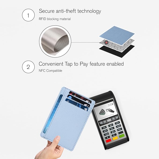 Real Leather Slim Minimalist Wallet for Men and Women -RFID Blocking Front Pocket Thin Credit Card Holder Stylish Wallets (Sky Blue)