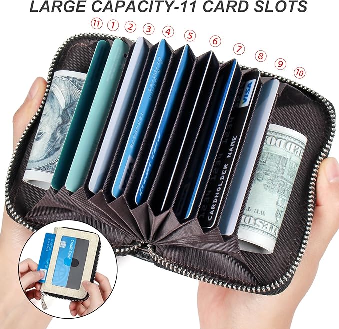 EcoVision Credit Card Holder RFID Card Case Wallet, Small Accordion Zipper Card Case Holder, Card Organizer Case for Women Men