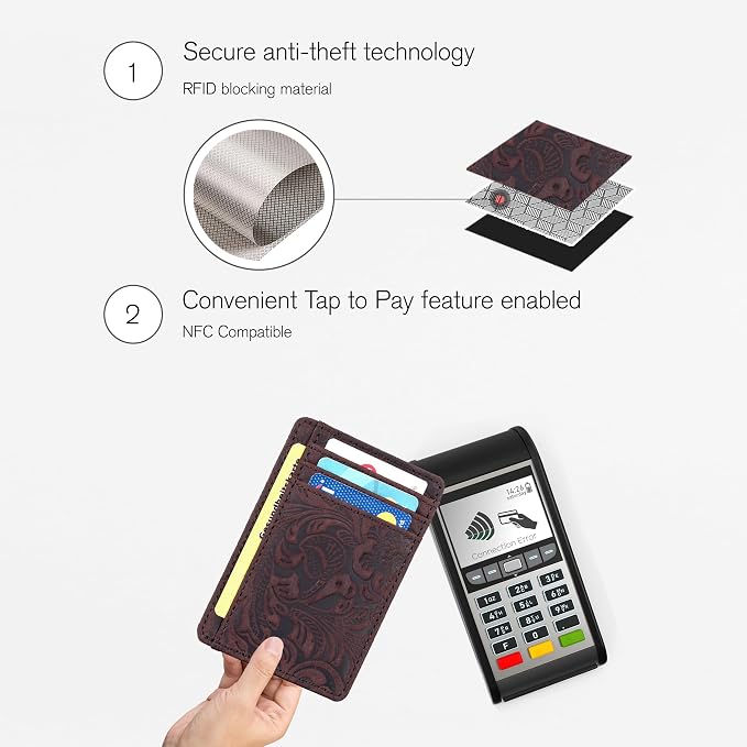 Real Leather Slim Minimalist Wallet for Men and Women -RFID Blocking Front Pocket Thin Credit Card Holder Stylish Wallets (Brown1)
