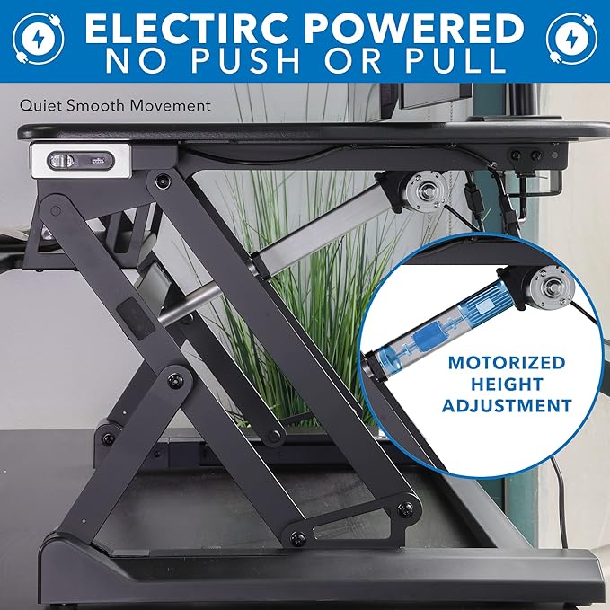 Mount-It! Electric Standing Desk Converter with Dual Monitor Arms for 2 Screens (Max 32"), Large 35.4" Wide Desktop, Motorized Stand Up Desk Riser, Keyboard Tray, USB, Black Stand up Desk Convertor